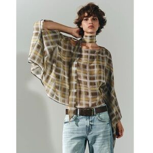 Zara Plaid Cape Jacket - Brown and Gray